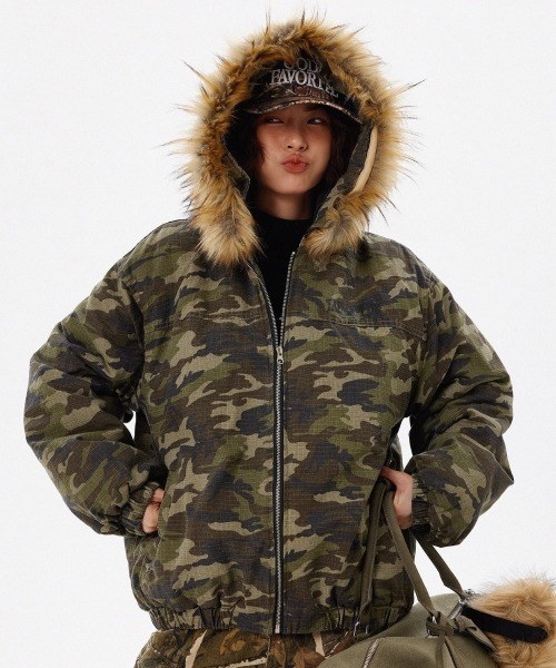 mushwear（マッシュウェア） ブルゾン アウター カモフラ中綿フーディ