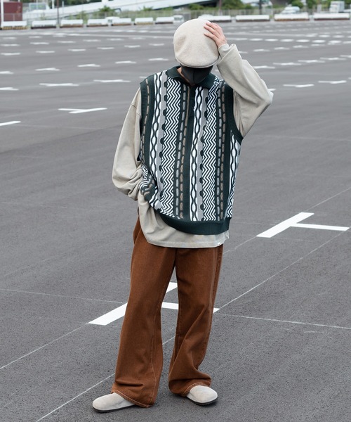 「Perushu」 ノースリーブニット LARGE ボルドー メンズ_画像4
