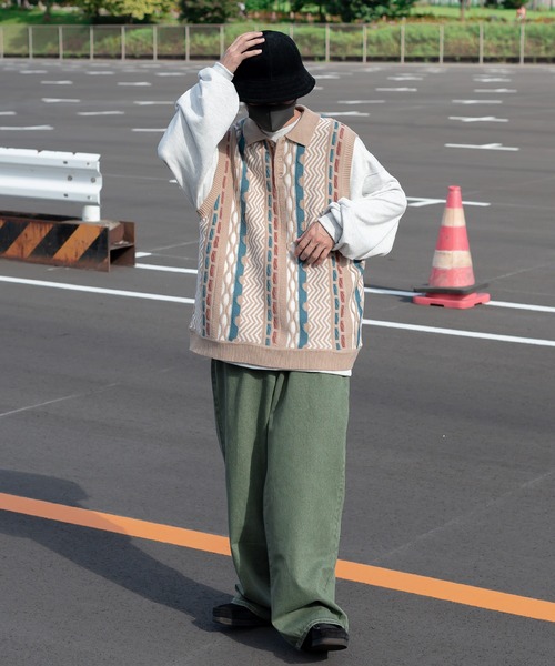 「Perushu」 ノースリーブニット LARGE ボルドー メンズ_画像7