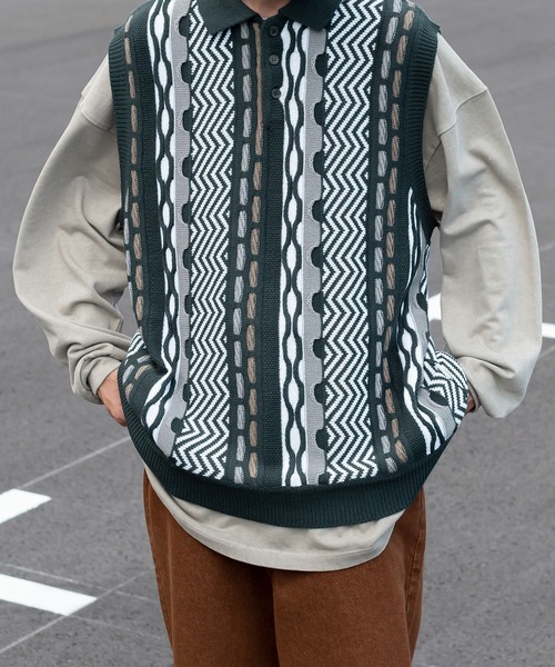「Perushu」 ノースリーブニット LARGE ボルドー メンズ_画像8