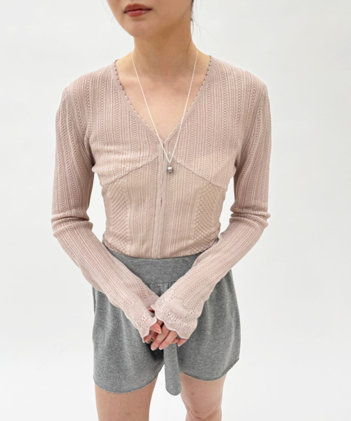 ニット セーター 「EMILY ODA/エミリーオダ」Long Sleeve Lace Bodysuit レディースの画像