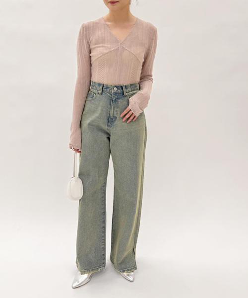 ニット セーター 「EMILY ODA/エミリーオダ」Long Sleeve Lace Bodysuit レディースの画像