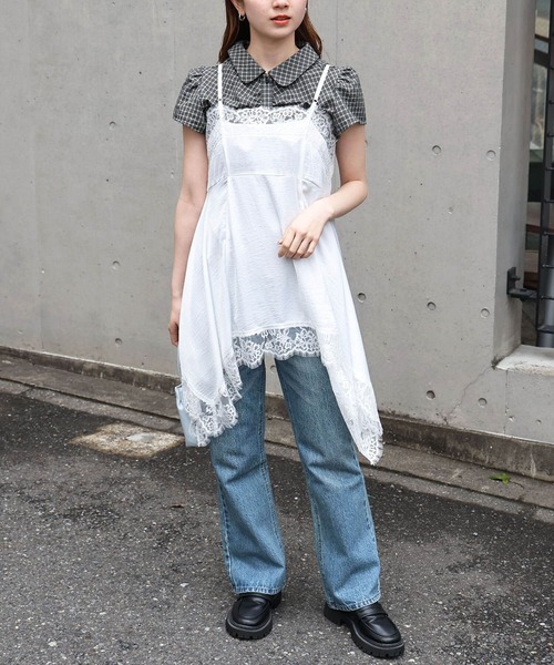 Erika Cavallini レース ディテール トップス キャミ tiptop（ティップトップ） キャミソール 前後2wayイレヘムレースキャミ