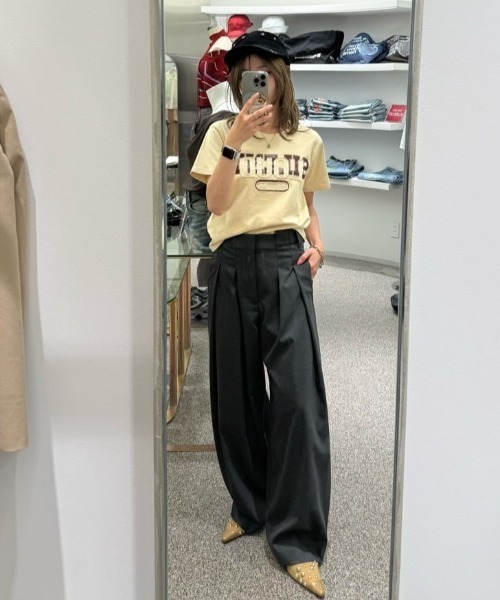 THROW by SLY スラックス パンツ L/W TUCK WIDE TROUSER ローウエスト