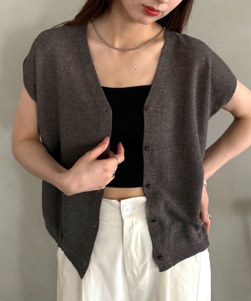 ベスト ジレ Vネックノースリーブニットトップス レディース