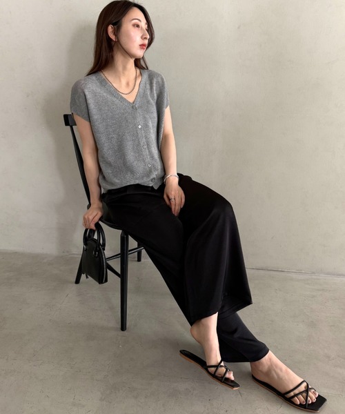 ベスト ジレ Vネックノースリーブニットトップス レディース