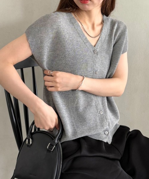 ベスト ジレ Vネックノースリーブニットトップス レディース