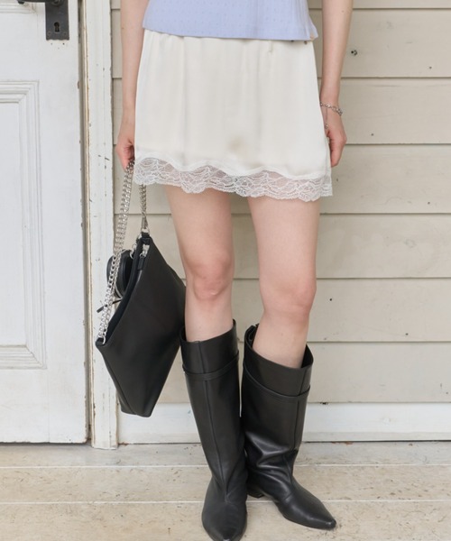 GIUNON スカート 夏 satin lace mini skirt / サテンレースミニ