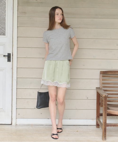 GIUNON スカート 夏 satin lace mini skirt / サテンレースミニ