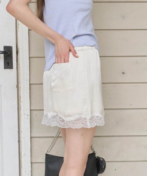 GIUNON スカート 夏 satin lace mini skirt / サテンレースミニ