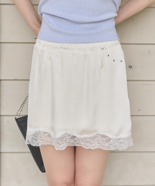 GIUNON スカート 夏 satin lace mini skirt / サテンレースミニ