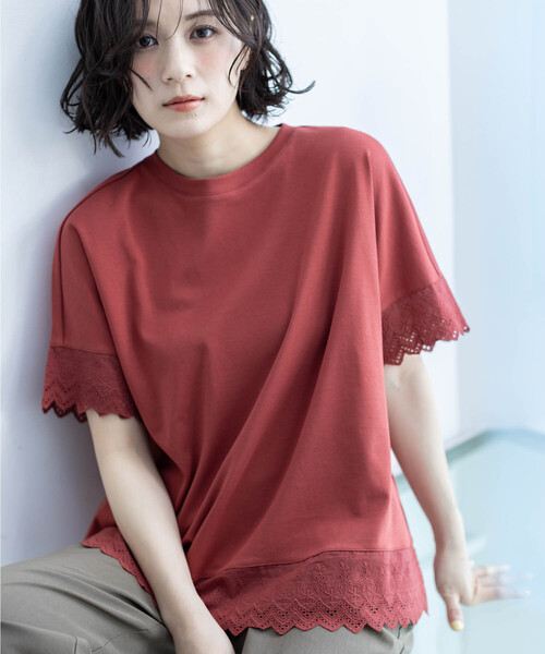 Petit Honfleur（プチオンフルール） tシャツ 半袖 刺しゅうレース