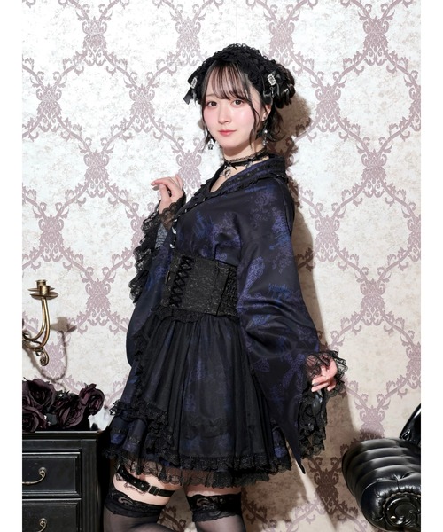❤︎浴衣ドレス❤︎ 黒系❤︎浴衣リメイク❤︎スカート❤︎　150160ML黒レース NOEMIE（ノエミー） 浴衣 ゴシック十字架チュール浴衣ドレス