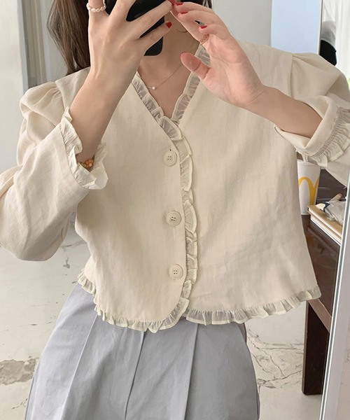 Girly Doll ブラウス シャツ フリルVネックカーディガン