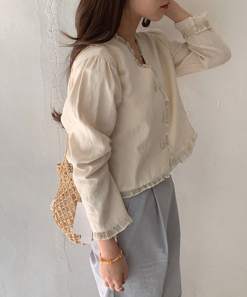 Girly Doll ブラウス シャツ フリルVネックカーディガン レディース