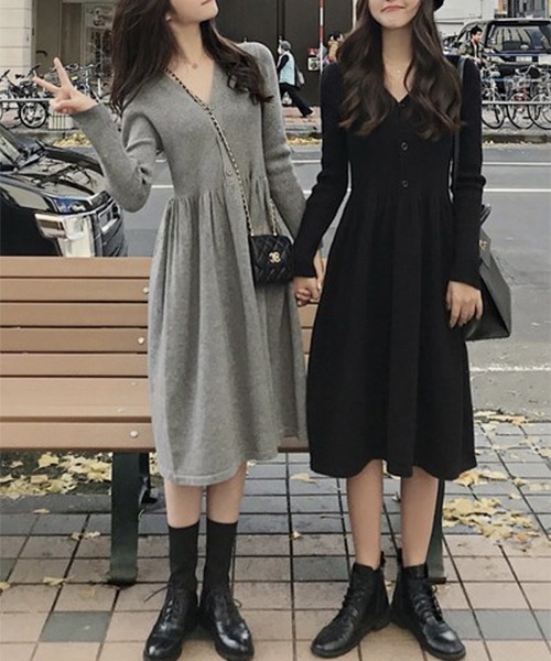 ワンピース Vネック フレア ミディ丈ワンピース Ama Zozotown Paypayモール店 通販 Paypayモール