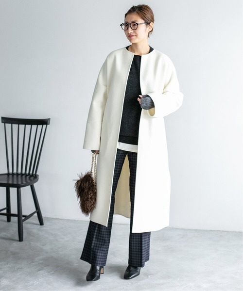 2800y新品 イエナ ノーカラーロングコート アイボリー 定価4.7万円 新品 IENA イエナ MANTECOノーカラーコート ナチュラル 34｜Yahoo