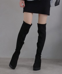 VIVIAN ブーツ ラウンドトゥ厚底ストレッチニーハイブーツ