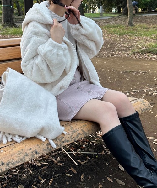 as know as モケチェックフードブルゾン AS KNOW AS（アズノゥアズ） ブルゾン アウター ファーボリューム