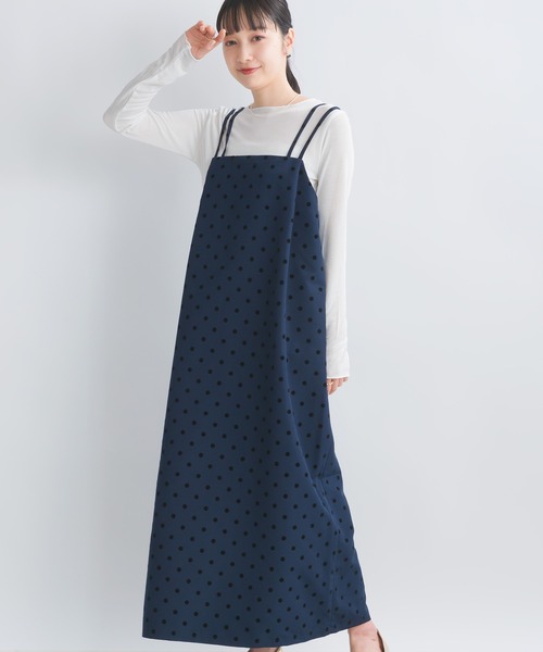 PICCIN PERLA ワンピース フロッキードットロングキャミワンピース