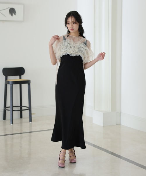 美品◆PourVous マーメイドパーティドレスMお呼ばれ 結婚式 オケージョン PourVous ドレス ロング＆袖ありフォーマルマーメイド大きい