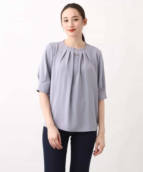 tシャツ フロントタックジョーゼットブラウス/洗える/WEB限定サイズ レディース OFUON tシャツ フロントタックジョーゼットブラウス/洗える/WEB