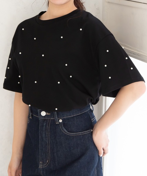 素敵 パールクリップ 半袖 Tシャツ tシャツ パール付きTシャツ レディース : ZOZOTOWN Yahoo!店