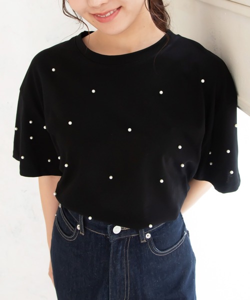 tシャツ Eglantine パール付カットソー レディース tシャツ パール付きTシャツ レディース : ZOZOTOWN Yahoo!店