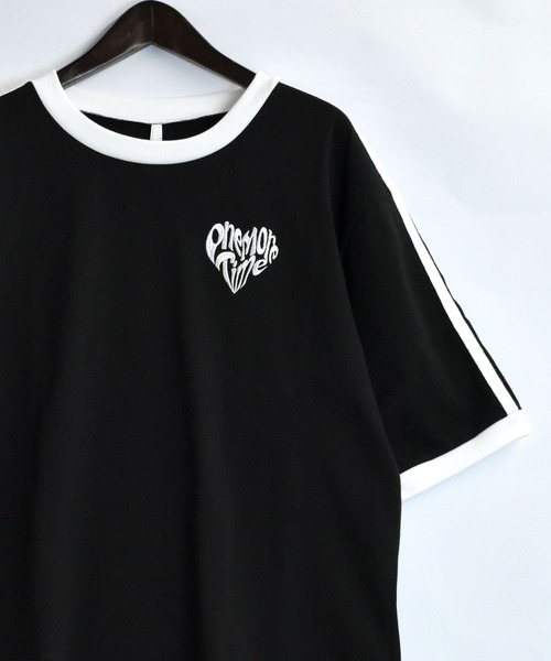黒 半袖 Tシャツ シンプルデザイン おしゃれスタ tシャツ オーバーサイズ モノトーン 袖ライン