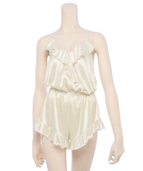 RAVIJOUR パジャマ ルームウェア シルキーフリル ロンパース レディース RAVIJOUR パジャマ ルームウェア シルキーフリル ロンパース