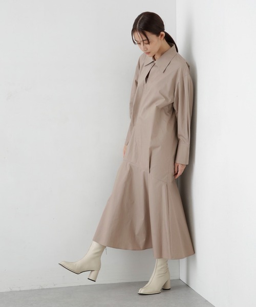 4856【美品】アーツアンドサイエンス　スキッパーワイドシャツワンピース　白 NANO universe（ナノ・ユニバース） シャツワンピース 「ZOZO限定