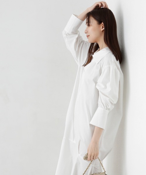 【2024秋発売／やや美品】NANO universe シャツワンピース／黒／S NANO universe ワンピース シアーマキシシャツワンピース