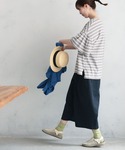 tシャツ 半袖 あわいろボーダーの袖フリルカッ...の詳細画像1