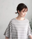 tシャツ 半袖 あわいろボーダーの袖フリルカッ...の詳細画像2