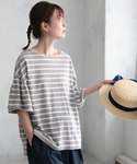 tシャツ 半袖 あわいろボーダーの袖フリルカッ...の詳細画像3