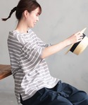 tシャツ 半袖 あわいろボーダーの袖フリルカッ...の詳細画像4