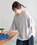 tシャツ 半袖 あわいろボーダーの袖フリルカッ...の詳細画像5