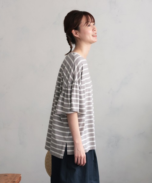 soulberry（ソウルベリー） tシャツ 半袖 あわいろボーダーの袖フリル