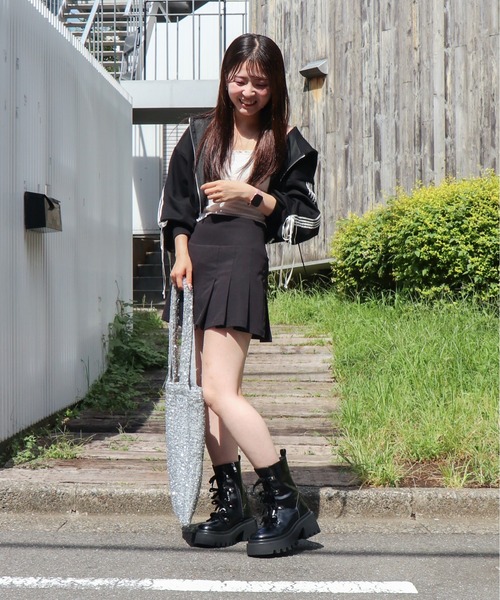 EVOL（イーボル） ブーツ 「EVOL」リボンレースアップ厚底ショート