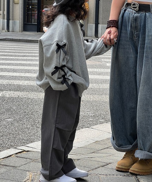 patou★リボン　スウェット　トレーナー トレーナー リボンタックスリーブスウェット キッズ 子供服 女の子