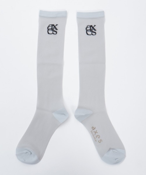 axes femme（アクシーズ ファム） 靴下 ロゴ入りシアーハイソックス