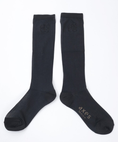 axes femme（アクシーズ ファム） 靴下 ロゴ入りシアーハイソックス