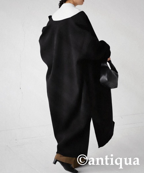 antiqua（アンティカ） 「kinu」ノーカラーコート FREE ブラック