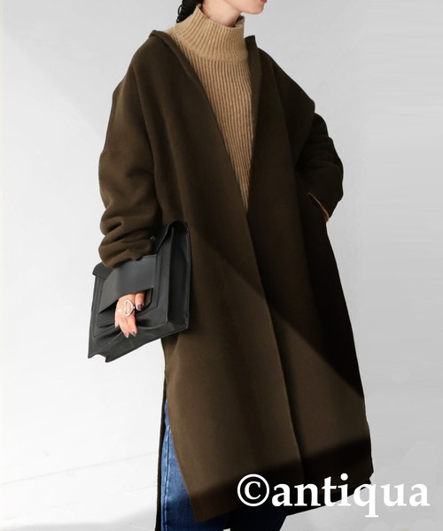 antiqua（アンティカ） 「kinu」ノーカラーコート FREE ブラック