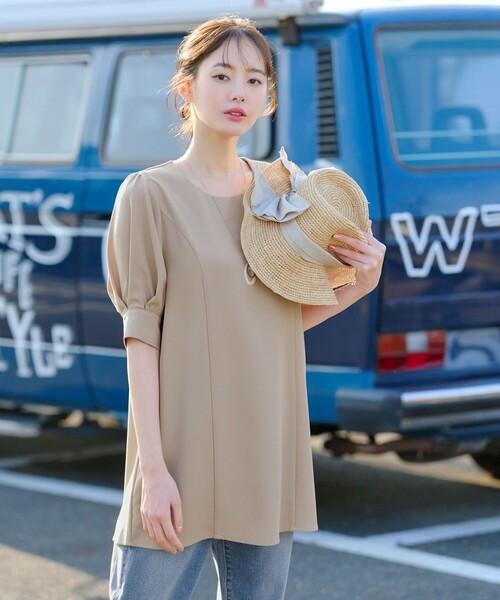 ブラウス シャツ 「小倉優子さん着用」 パフスリーブチュニックブラウス レディース 小倉優子さん着用】 パフスリーブチュニックブラウス（シャツ