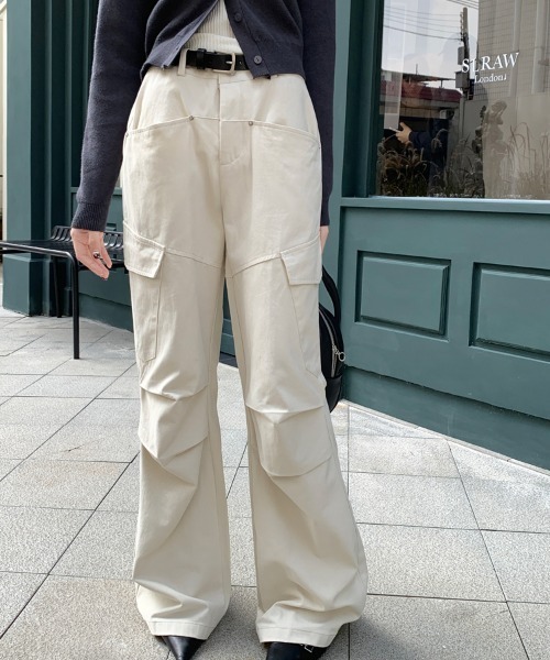 フレア ルーズ カーゴパンツ ミッドライズ 韓国 2色 hr8159 フレア ルーズ カーゴパンツ ミッドライズ 韓国 2色 hr8159
