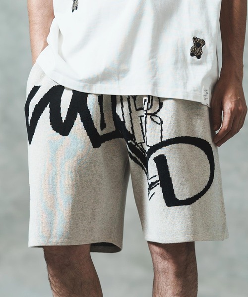 パンツ S gather knit shorts GLIMCLAP パンツ mp13547- Jacquard texture knit shorts ショート