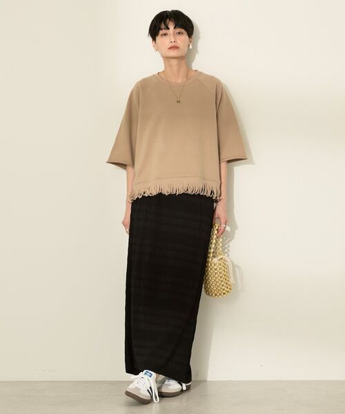 AMERICAN HOLIC トレーナー スウェット フリンジ5分袖ラグラン