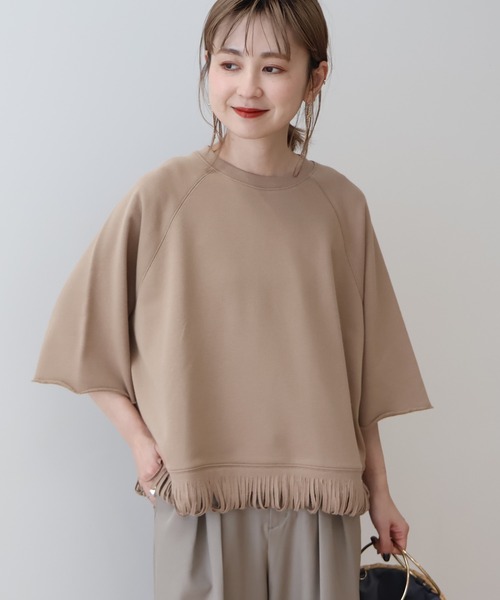 AMERICAN HOLIC トレーナー スウェット フリンジ5分袖ラグラン