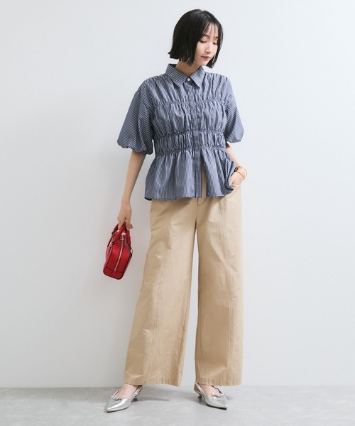 ブラウス シャツ 「新色追加」「店頭人気」シャーリングバルーンシャツ レディース VIS ブラウス シャツ 「新色追加」「店頭人気」シャーリング